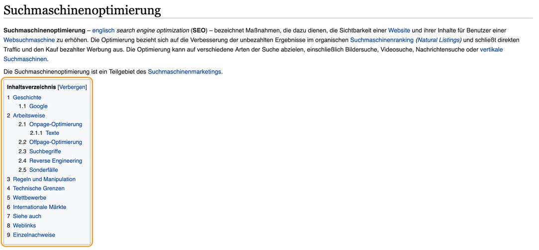 Wikipedia zeigt wie es geht - klare Struktur und Deklarierung als klarer Gewinn im SEO-Bereich