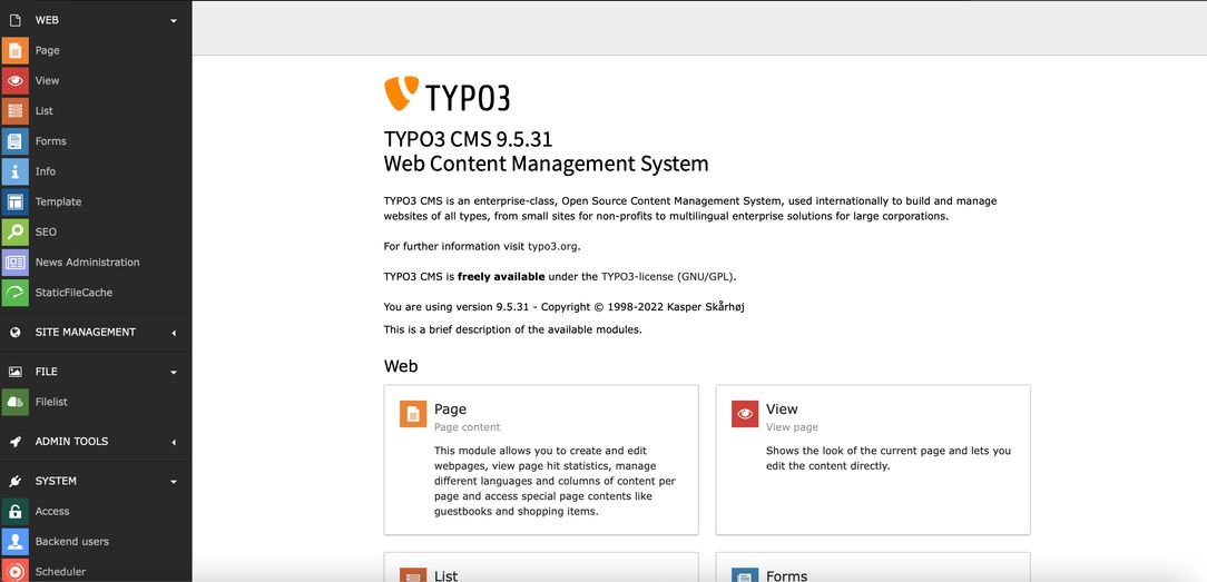 Typo3 CMS - neben WordPress die bekannteste und meistgenutztes CMS-Backend