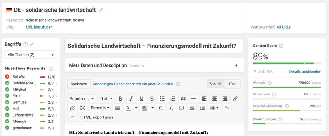 Nach der Bearbeitung, ist der wichtigste Schritt die Überprüfung der geleisteten Keyword- und Themensuche.